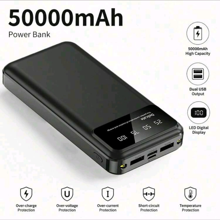 Power Bank 50000mAh 20W Carga Rápida con Linterna LED