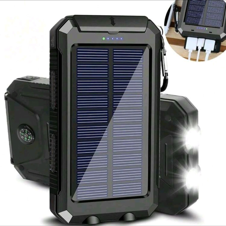 Cargador solar 30000mAh resistente con linterna LED y brújula