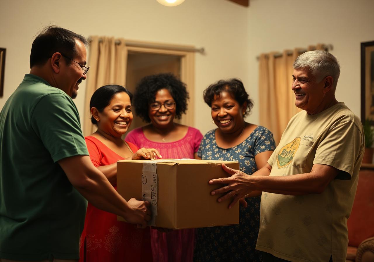 Familia cubana recibiendo paquete entregado por Irene Express