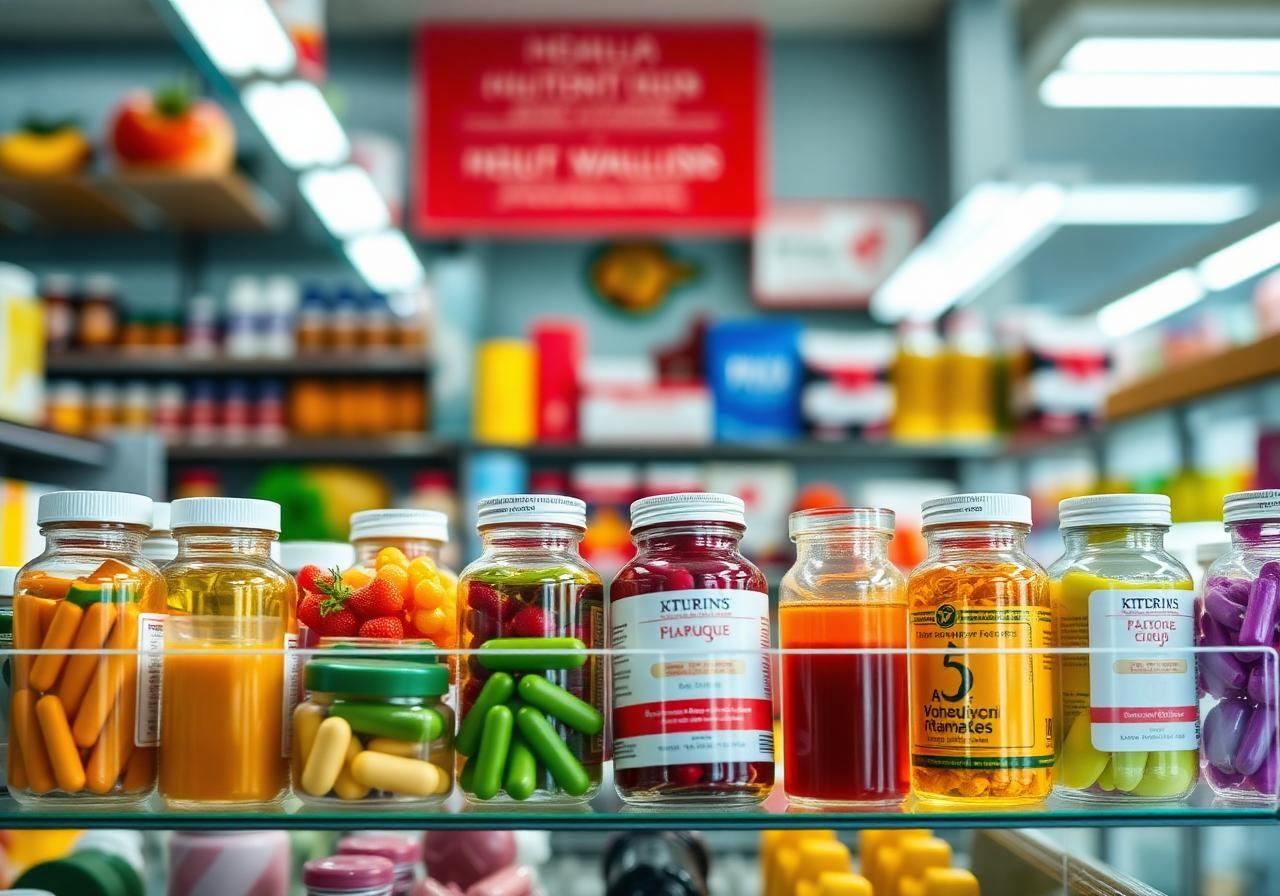 Vitaminas y suplementos nutricionales en frascos