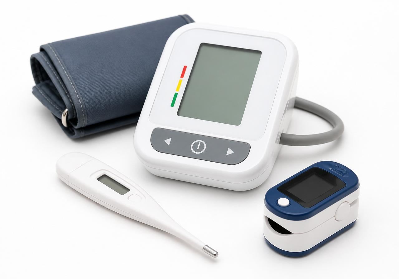 Termómetro digital y tensiómetro para medición en casa