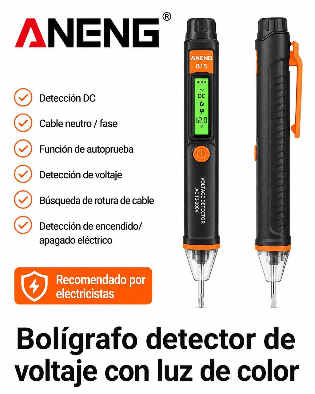 ANENG B15 — Bolígrafo detector de voltaje con luz de color